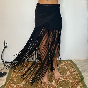 Vintage suede fringe skirt